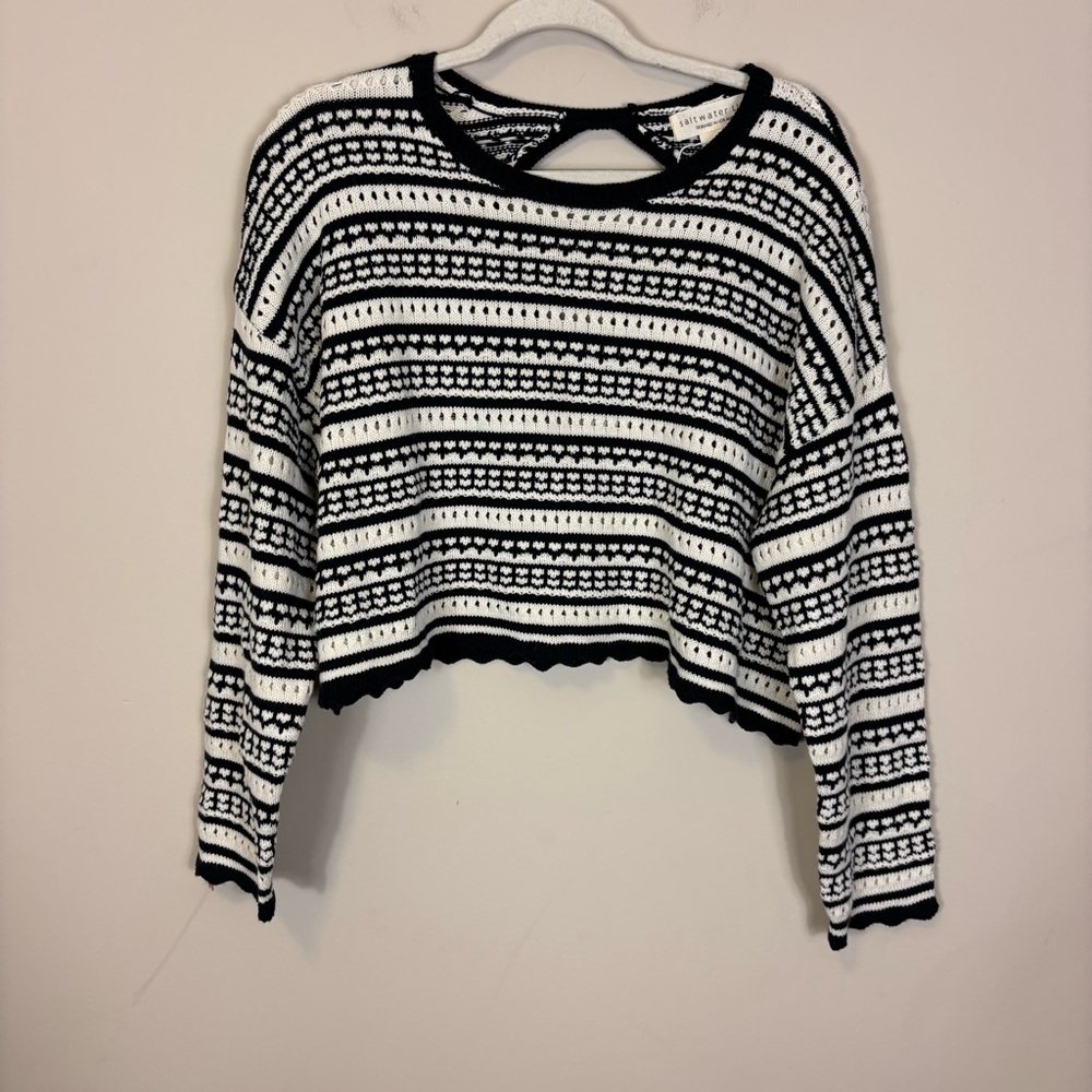 Saltwater LUXE Black‎ and White Patterned Cropped Boxy Sweater Top Small